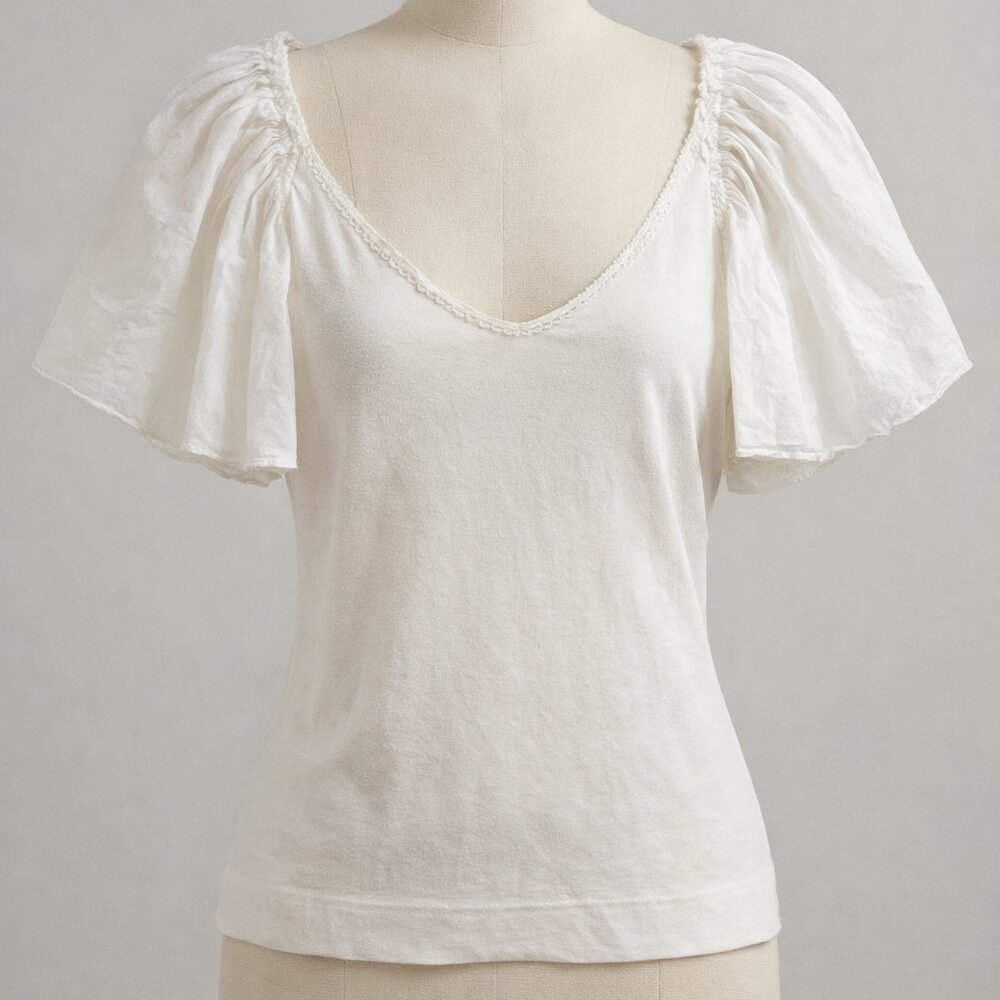 Maeve by Anthropologie Off White Flutter Sleeve Top Size XS